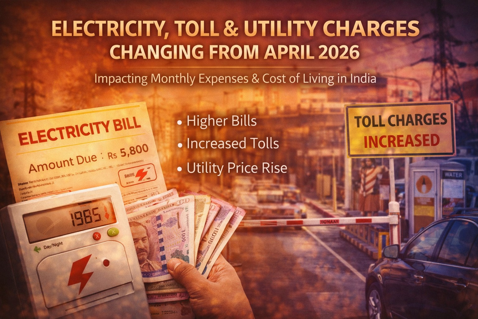Electricity toll and utility charges changing from April 2026 impacting monthly expenses and cost of living in India